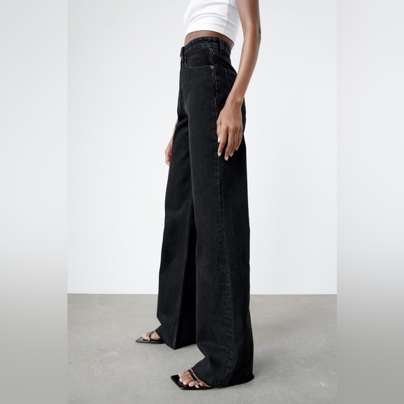 Zara Black High Rise Wide Leg Full Length Jeans Women’s Size 6 - Picture 11 of 12